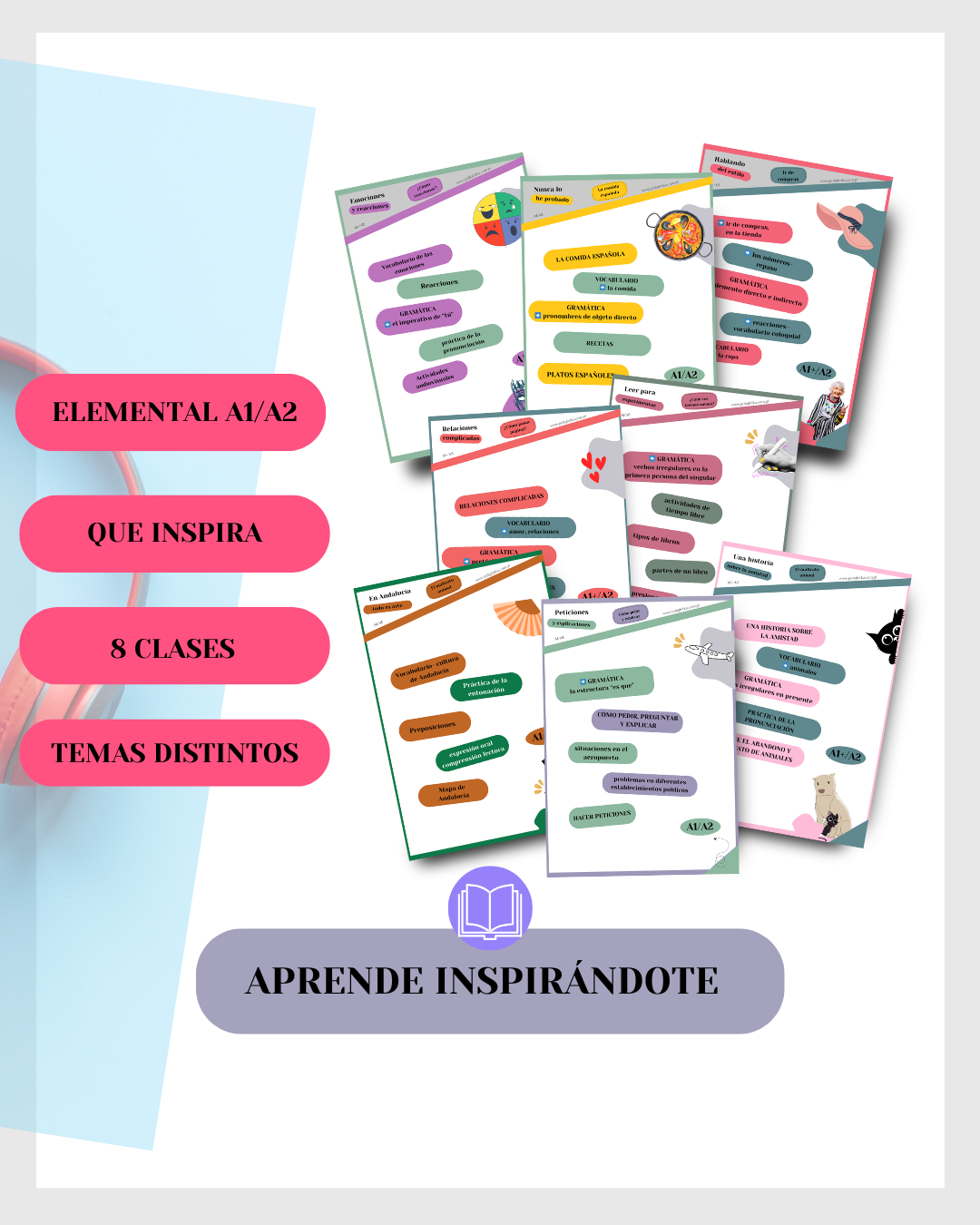 PACK ELEMENTAL INVIERNO 2026 Aprende inspirándote-> 8 materiałów do nauki hiszpańskiego A1/A2